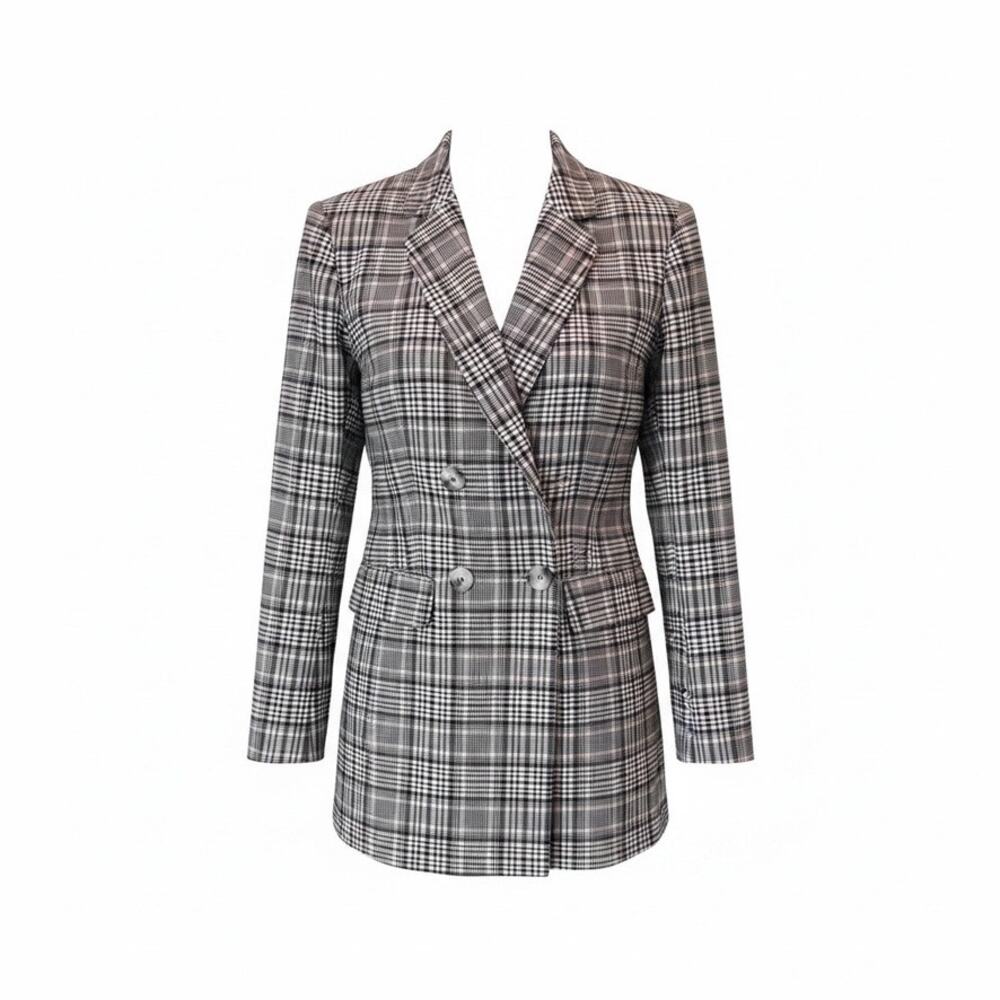 Select Plaid Blazer Women's Size UK 10 / EUR 38 Y2K Black White Peach Jacket